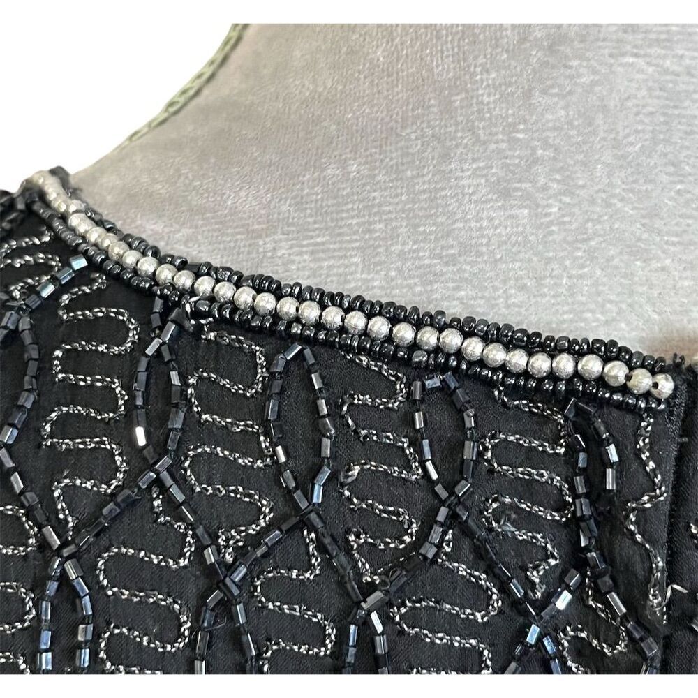 Adrianna Papell Women's Black Beaded Silk Blouse S Party Top Evening Cocktail - Picture 9 of 13